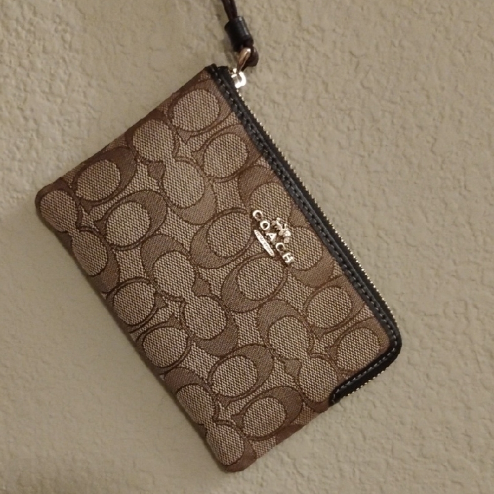 Coach Tan and Brown Signature Wristlet